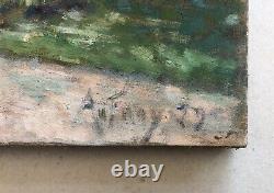 Old Painting Signed Georges Aufray, Provençal Property, Oil on Canvas, 20th Century