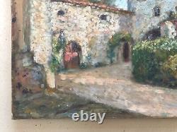 Old Painting Signed Georges Aufray, Provençal Property, Oil on Canvas, 20th Century