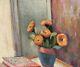 Old Painting Signed L Tricon 1918 Flower Bouquet Oil Painting On Canvas