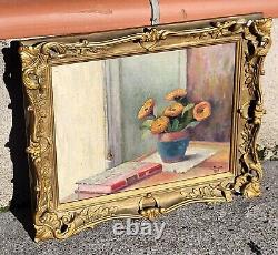 Old Painting Signed L TRICON 1918 Flower Bouquet Oil Painting on Canvas