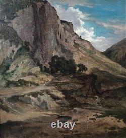Old Painting Signed, Mountain Landscape, Oil On Canvas, Painting, 19th