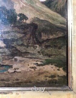 Old Painting Signed, Mountain Landscape, Oil On Canvas, Painting, 19th