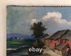 Old Painting Signed, Oil On Canvas, Malagasy School, Painting, Landscape, 20th