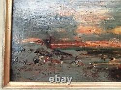 Old Painting Signed by Jules Dupré Twilight Landscape 19th Century Oil on Panel