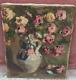 Old Painting Still Life Bouquet Of Pink Flowers Impressionist 20th Century