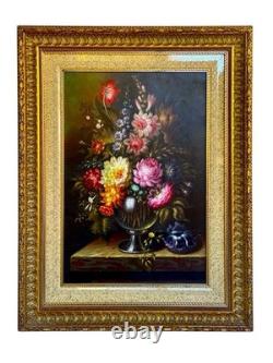 Old Painting Still Life with Flowers Oil on Canvas Signed French School