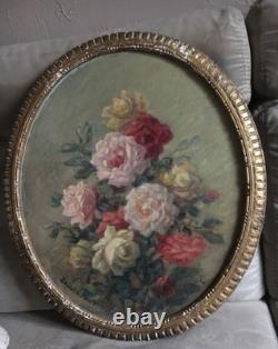 Old Painting Table Flowers Signed