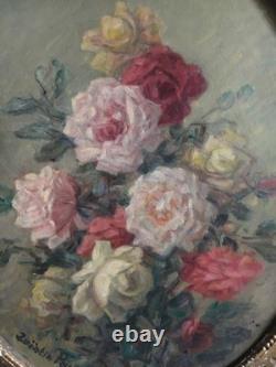 Old Painting Table Flowers Signed