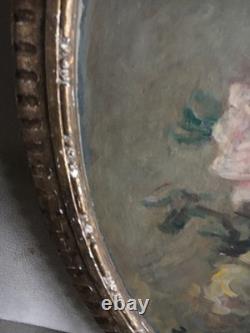 Old Painting Table Flowers Signed