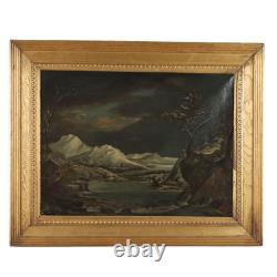 Old Painting Winter Landscape Oil on Canvas 1700-1800 Original