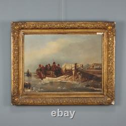 Old Painting Winter Scene Oil on Canvas Europe 19th Century Original