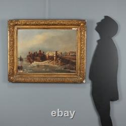 Old Painting Winter Scene Oil on Canvas Europe 19th Century Original