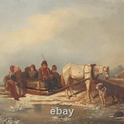 Old Painting Winter Scene Oil on Canvas Europe 19th Century Original
