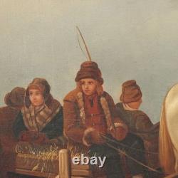 Old Painting Winter Scene Oil on Canvas Europe 19th Century Original