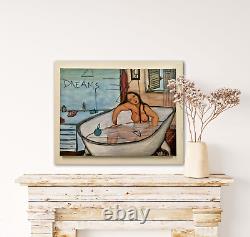 Old Painting XX genre scene daydreaming young girl in her bath figurative
