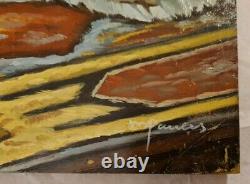 Old Painting Xxth Signed Illegible Reading In Family Oil 50cm X 40cm