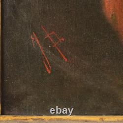 Old Painting Young Woman with Parrot Oil on Canvas 800 Original