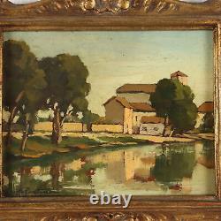 'Old Painting by Carlo Sartorelli 1930 Landscape Oil on Canvas Frame'