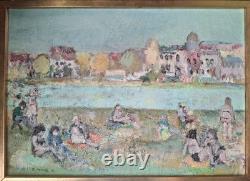 Old Painting by Georges Roudneff 1964 Beach Oil on Canvas
