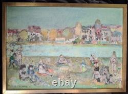 Old Painting by Georges Roudneff 1964 Beach Oil on Canvas