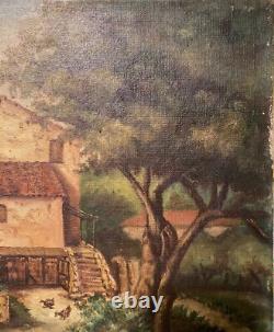Old Painting from the Mid-20th Century, Signed, Oil on Canvas, Rural Scene