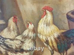 Old Painting of Hens and Rooster Oil Painting