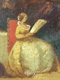 Old Painting of Reading, Antique Oil Painting on Panel