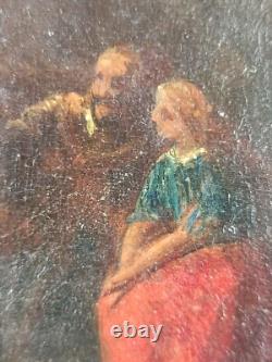 Old Painting of Reading, Antique Oil Painting on Panel