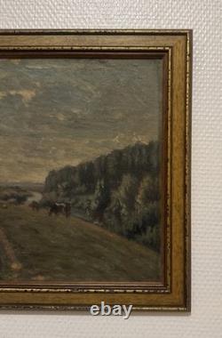 Old Painting of a Forest Landscape and Animals, Louis Pottin (1849–1930)