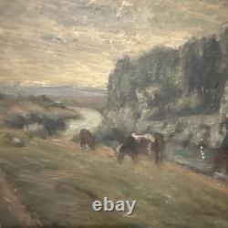 Old Painting of a Forest Landscape and Animals, Louis Pottin (1849–1930)