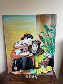 Old Painting oil on canvas mounted on panel R. DEBEAUMON 20th century characters