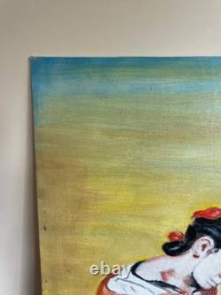 Old Painting oil on canvas mounted on panel R. DEBEAUMON 20th century characters