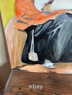 Old Painting oil on canvas mounted on panel R. DEBEAUMON 20th century characters