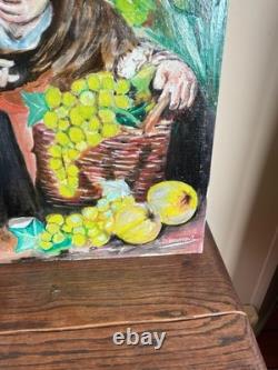 Old Painting oil on canvas mounted on panel R. DEBEAUMON 20th century characters
