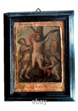 Old Painting on Copper 18th Century Martyrdom of Saint Bartholomew