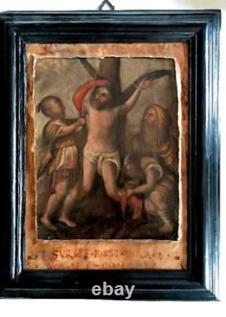 Old Painting on Copper 18th Century Martyrdom of Saint Bartholomew