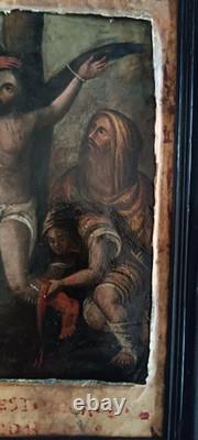 Old Painting on Copper 18th Century Martyrdom of Saint Bartholomew
