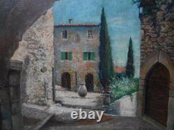 Old Painting on Wood from the Barbizon School, Provence Village, Provençal