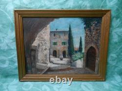 Old Painting on Wood from the Barbizon School, Provence Village, Provençal