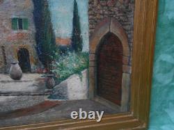 Old Painting on Wood from the Barbizon School, Provence Village, Provençal