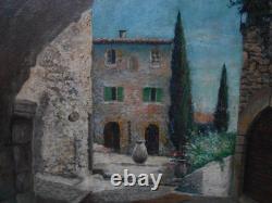 Old Painting on Wood from the Barbizon School, Provence Village, Provençal