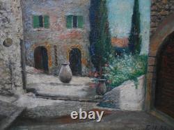 Old Painting on Wood from the Barbizon School, Provence Village, Provençal