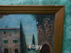 Old Painting on Wood from the Barbizon School, Provence Village, Provençal