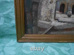 Old Painting on Wood from the Barbizon School, Provence Village, Provençal