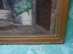 Old Painting on Wood from the Barbizon School, Provence Village, Provençal