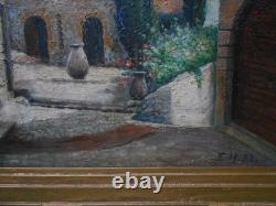 Old Painting on Wood from the Barbizon School, Provence Village, Provençal