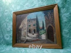 Old Painting on Wood from the Barbizon School, Provence Village, Provençal