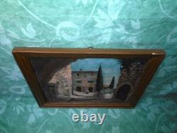 Old Painting on Wood from the Barbizon School, Provence Village, Provençal