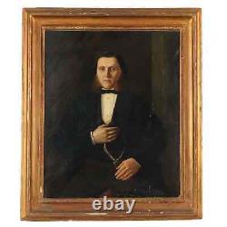 Old Painting with Portrait Oil on Canvas 19th Century