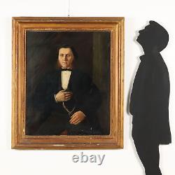 Old Painting with Portrait Oil on Canvas 19th Century